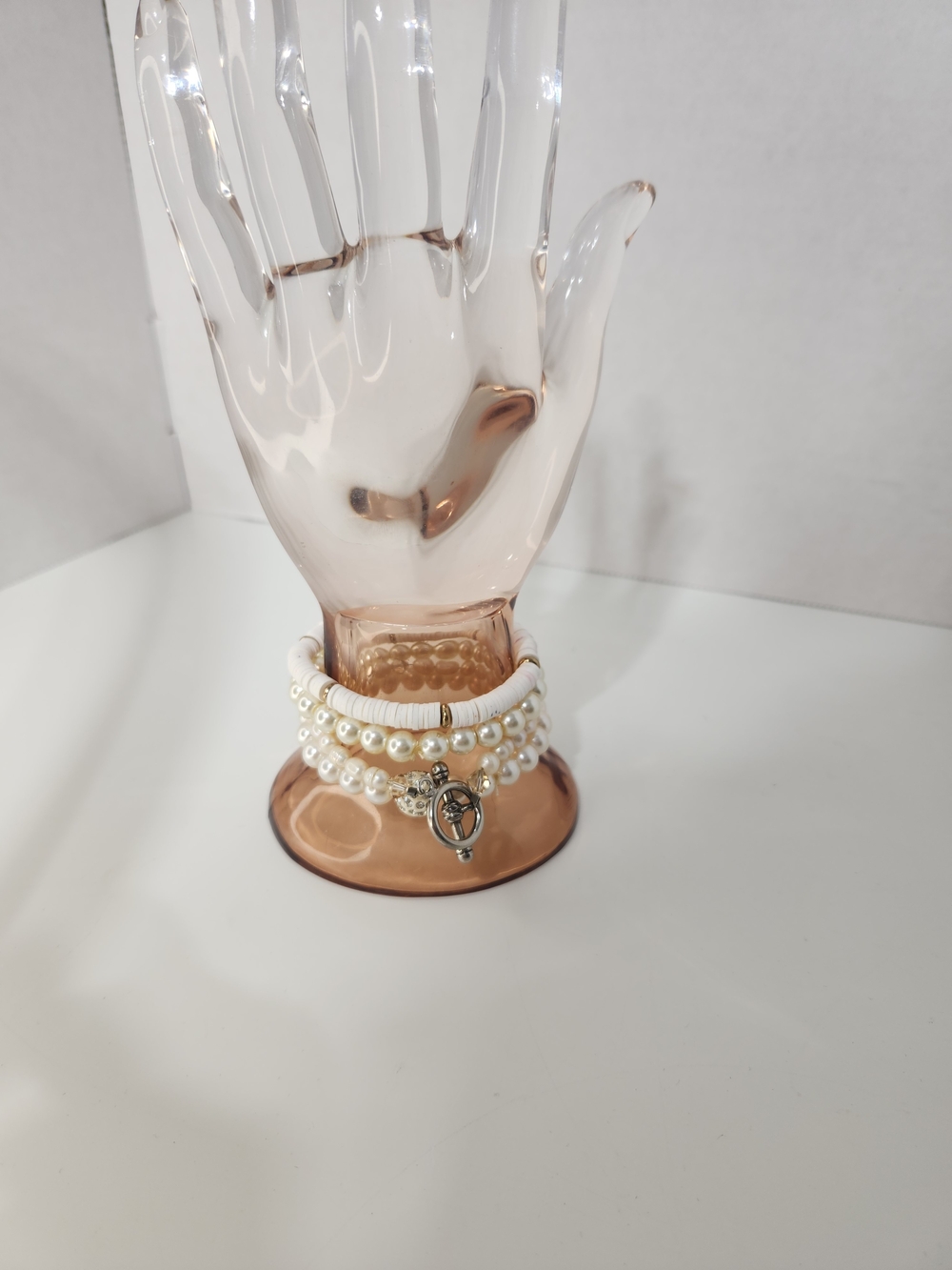 Elegant Pearl and White Beaded Charm Bracelet Stack